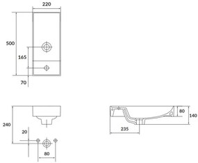 Lavoar pe blat Cersanit K677-005 LARGA 22x50 cm ceramică/alb lucios