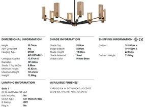 Candelabru design modern PILSEN, negru si nichel satinat, cu 8 surse de lumina
