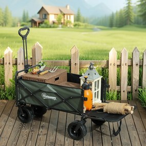 Outsunny Cărucior Pliabil de Grădină cu Deschidere Posterioară, Roți, Buzunare de Depozitare și Mâner, 125x48x78-102 cm, Verde | Aosom Romania