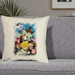 Perna Personalizata Nanatsu no Taizai Cele Sapte Pacate Mortale Anime, 40x40 cm, Ecru, Husa Detasabila, Perna Inclusa, BEKZ®