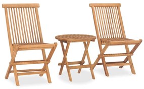 Set mobilier de exterior pliabil, 3 piese, lemn masiv tec Rotund, 3