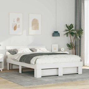 vidaXL Cadru de pat cu headboard Alb 150 x 200 cm Lemn de brad solid
