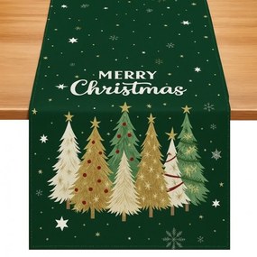 Fata de masa de Craciun din in STARLIT TREES 33x180 cm, verde