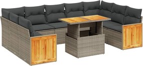 vidaXL Set mobilier de grădină cu perne, 10 piese, gri, poliratan