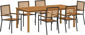 vidaXL Set de masă pentru grădină 7 pcs Negru Lemn Solid de Acacia