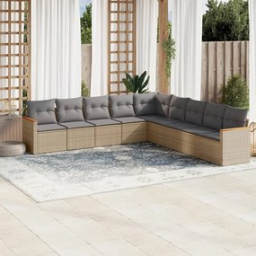 vidaXL Set canapele de grădină, 9 piese, cu perne, bej, poliratan
