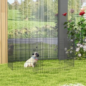 PawHut Padoc Portabil pentru Câini, Pisici și Căței, Structură din Sârmă Metalică, 8 Module, 76x61 cm, Negru | Aosom Romania