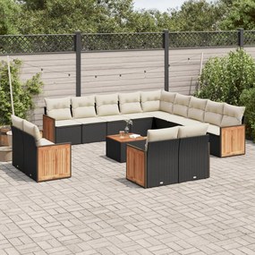3260614 vidaXL Set mobilier de grădină cu perne, 14 piese, negru, poliratan