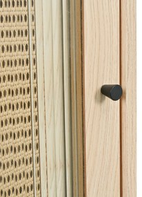 Comodă modernă din lemn cu uși glisante din sticlă și ratan sintetic, Culoare naturală | Aosom Romania
