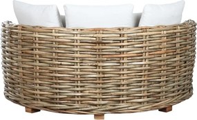 Sofa rotundă din rattan și lemn solid de mahon, cu perne albe, "Oasis"