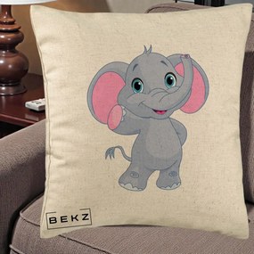 Perna Decorativa Pui de Elefant Kawaii, 40x40 cm, Bej, Husa Detasabila, Perna Inclusa, BEKZ®