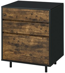 HOMCOM Comoda cu 3 Sertare din PAL in Stil rustic, 60x45x75cm, Maro si negru | Aosom RO