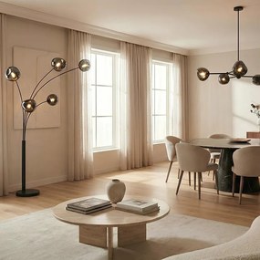 Lampa de podea moderna cu 5 globuri sticla fumurie LIQUID DIAMOND