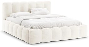 Pat matrimonial crem tapițat cu spațiu de depozitare cu somieră 200x200 cm Lupine – Micadoni Home