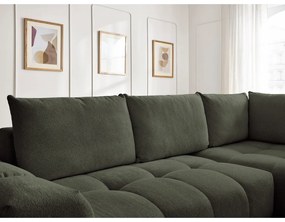 Colțar verde extensibil/cu spațiu de depozitare cu tapițerie din chenille (cu colț pe partea dreaptă/în formă de ”L”) Everest – Bobochic Paris