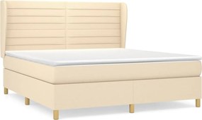 vidaXL Pat box spring cu saltea, crem, 160x200 cm, material textil