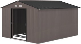 Outsunny Magazie de Grădină 8.3m² din Oțel Zincat, Uși Duble Glisante, 277x322x192 cm, Maro | Aosom Romania