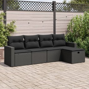 3325361 vidaXL Set mobilier de grădină cu perne, 5 piese, negru, poliratan