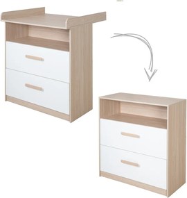 Comodă de copii albă-în culoare naturală cu aspect de lemn de stejar cu masă de schimbat 88x98x75 cm Cabane – Roba