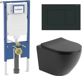 Set rezervor incastrat Geberit Duofix cu sistem de prindere, clapeta neagra Sigma20 dreptungiulara plus vas WC suspendat Rune Ivaldi cu capac softclose