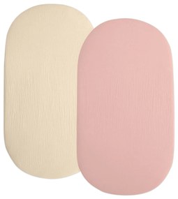 Set 2 cearceafuri din muselina dubla cu elastic roata pentru landou sau cosulet de rachita Kidizi pink, bumbac 100%