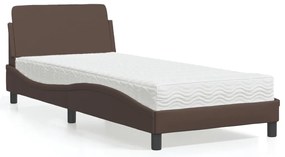 vidaXL Pat cu saltea, maro, 90x200 cm, piele ecologică