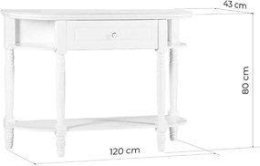 Consola lemn masiv alb Elizabeth, 120 × 43 × 80 cm
