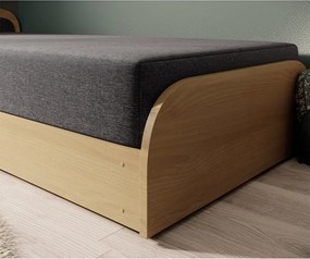 Pat galben ocru/gri închis tapițat/din placă aglomerată de lemn cu spațiu de depozitare cu saltea 80x190 cm Parys – ELTAP