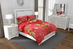 Lenjerie de pat cu husa elastic Christmas land din bumbac ranforce, gramaj tesatura 120 g/mp, multicolor, 6 piese