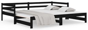 814698 vidaXL Pat de zi extensibil, negru, 2x(80x200) cm, lemn masiv de pin