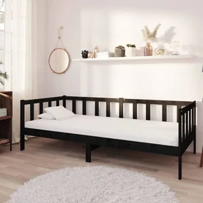 3083618 vidaXL Pat de zi cu saltea, negru, 90x200 cm, lemn masiv de pin