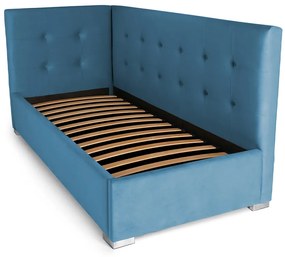 Pat Tapițat Lille de colț, cu somieră rabatabilă și ladă depozitare, Swing-Albastru / Dreapta / 120x200