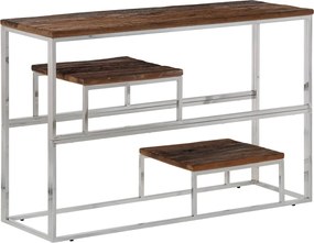 vidaXL Măsuță consolă, oțel inoxidabil argintiu și traverse lemn masiv