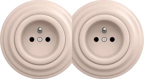 Kliklap - Priză dublă retro pentru uz casnic, cu ramă, 230V, roz antic