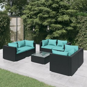 3102305 vidaXL Set mobilier de grădină cu perne, 7 piese, negru, poliratan