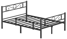 Cadru pat cu somiera si model decorativ, metal, negru, Vasagle