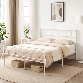 HOMCOM Cadru de pat 160x200 cm cu tăblie, suport lamele din oțel, depozitare sub pat | Aosom Romania