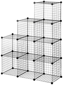 HOMCOM Biblioteca cu economie de spatiu pentru jucarii, haine, 9 cuburi din otel si PP, 35x35x35 cm, negru | AOSOM RO