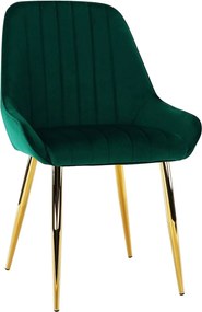 Scaun PERLIA, verde smarald, stofa catifelata/crom auriu, 56x62x89 cm