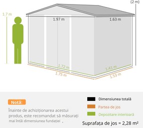 Outsunny Magazie de Grădină pentru Unelte cu Uși Glisante, 197x163x178-200 cm, Maro | Aosom Romania