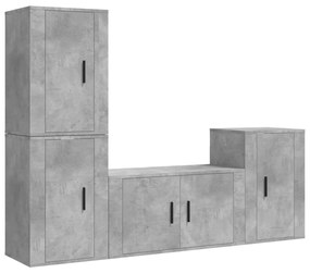 3188610 vidaXL Set dulap TV, 4 piese, gri beton, lemn prelucrat