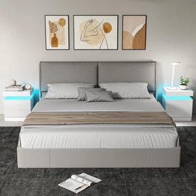 HOMCOM Set 2 Noptiere LED cu 4 Moduri, 2 Sertare, PAL, 45x35x52 cm, Alb Lucios | Aosom Romania