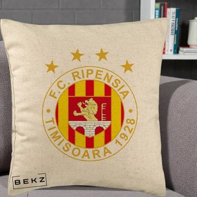Perna Personalizata FC Ripensia Timisoara 1928, 40x40 cm, Bej, Husa Detasabila, Perna Inclusa, BEKZ®