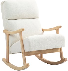 HOMCOM fotoliu de leagăn cu înveliș asemănător catifelei, spătar ergonomic și capacitate de 120 kg, 65L x 90B x 98H cm, alb crem | Aosom Romania