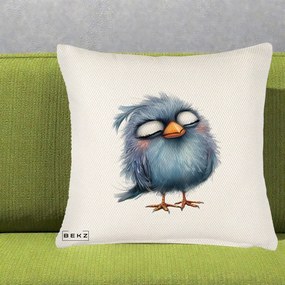 Perna Decorativa Pui Pufos Albastru Adormit, 40x40 cm, Crem Reliefat, Husa Detasabila, Perna Inclusa, BEKZ®