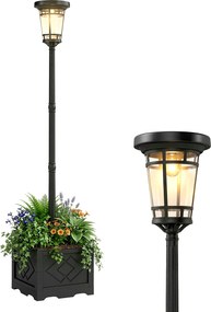 Outsunny Lanternă solară lampă de podea cu ghiveci 195cm Lampa de grădină exterioară cu 2 trepte de luminozitate comutator de control al luminii IP44 | Aosom Romania