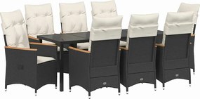 vidaXL Set de masă pentru grădină cu pernă 9 pcs Negru poliratan
