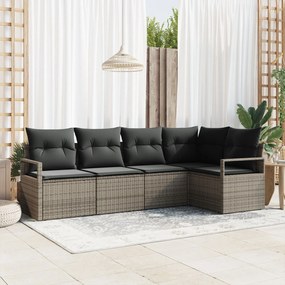 vidaXL Set de canapele pentru grădină 5 pcs Gri Rattan poli