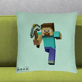 Perna Personalizata Minecraft Steve, 40x40 cm, Verde Menta, Husa Detasabila, Perna Inclusa, BEKZ®