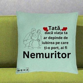Cadou pentru Tata - Perna Personalizata Tata Nemuritor Baietel, 40x40 cm, Verde Menta, Husa Detasabila, Perna Inclusa, BEKZ®